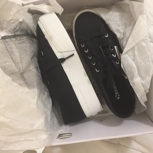 Black Superga Platform Shoes